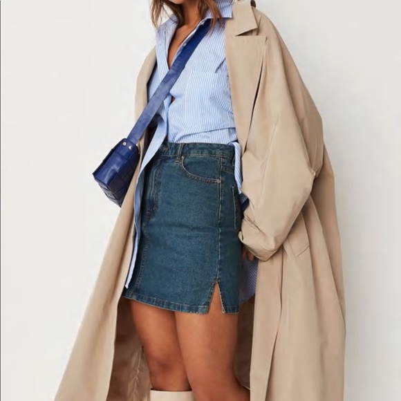 blue co ord split hem denim mini skirt - Picture 3 of 4